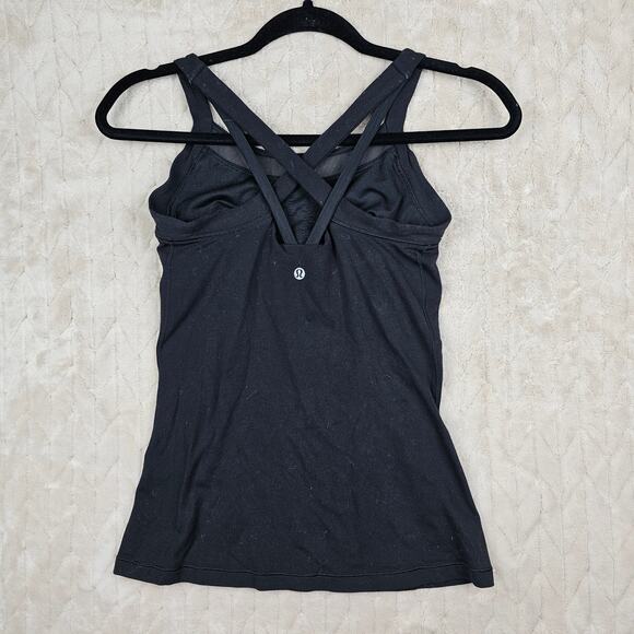 Lululemon Rally Your Heart Tank 4 Black Bra Strappy Workout Athletic Gym Minimal - Picture 2 of 5
